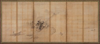 風景：丘と建物、室町時代、16世紀半ばから後半。 作： Sesson Shukei