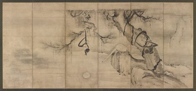 川岸のサルと木々、桃山時代、16世紀半ばから後半。 作： Sesson Shukei