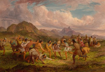 スー族インディアンの間でのボール遊び、1851 年。 作： Seth Eastman