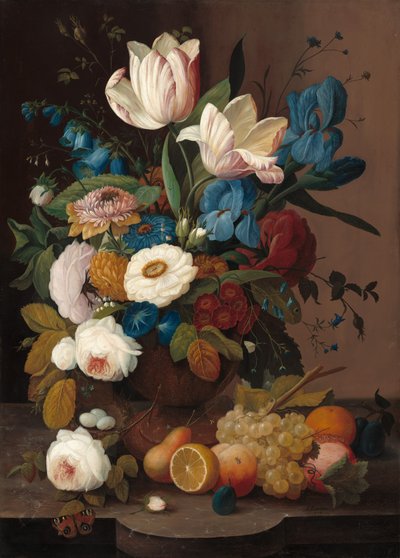 静物、花、果物、1848年。 作： Severin Roesen