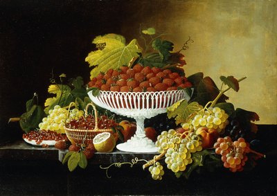 イチゴのある静物、 作： Severin Roesen