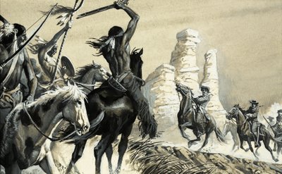 インディアンとアメリカ騎兵隊の2つの偵察隊が遭遇した。 作： セヴェリーノ・バラルディ