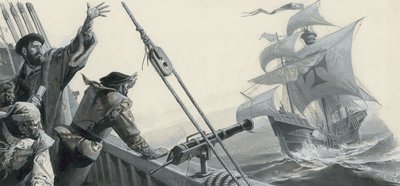 フェルディナンド・マゼラン（1480-1521）太平洋発見について（紙にグワッシュ） 作： セヴェリーノ・バラルディ