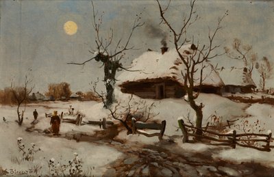 雪の中のコテージ (キャンバスに油彩) 作： Seweryn Bieszczad