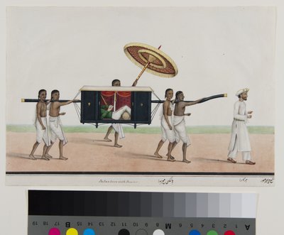 駕籠の中で読書をするトーマス・ホロイド 1835年頃（不透明水彩・紙 作： Shaik Muhammad Amir of Karraya