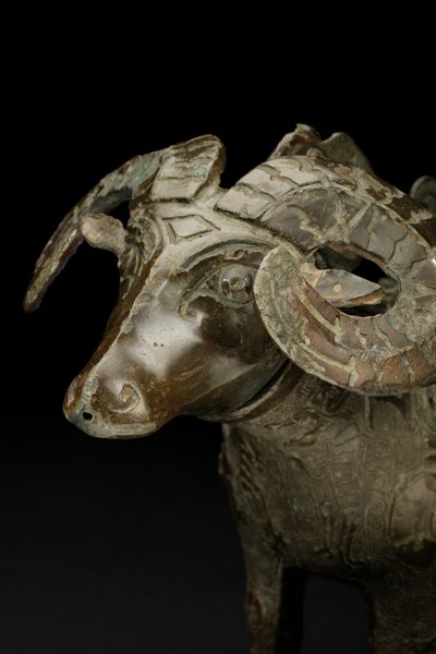 儀式用のラム型ワイン容器、ゴング（ブロンズ） 作： Shang Dynasty Chinese School