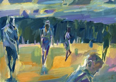 公園の午後、2024年（紙にグワッシュ） 作： Shaun Carey