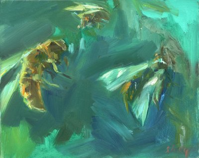 蜂2、2024年（油彩・板） 作： Shaun Carey