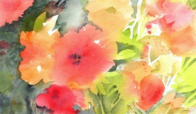 色鮮やかな水彩画の庭 作： 
