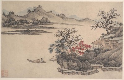 紅葉のある風景。 作： Shen Zhou