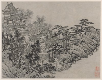 1490年以降の蘇州の虎丘の12の景色：クラウドクライミングパビリオン。 作： Shen Zhou