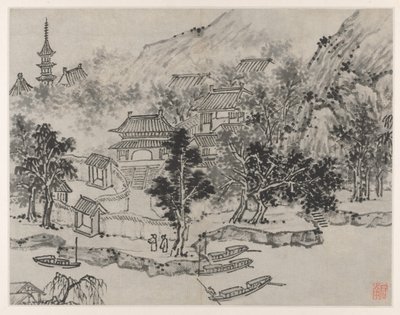 蘇州虎丘十二景: 運河係留からの虎丘遠景 作： Shen Zhou