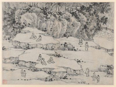蘇州タイガーヒルの12の景色：1490年以降のノッディングストーンテラス、タイガーヒル... 作： 沈周
