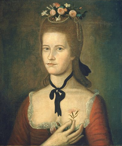 赤の女性の肖像、c。 17851790。 作： Sherman Limner