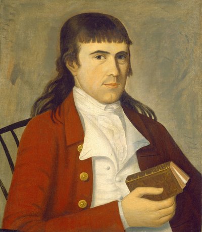 赤い服を着た男の肖像、c。 17851790。 作： Sherman Limner