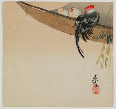 ニワトリの帆船明治時代19世紀後半（色木版画） 作： Shibata Zeshin