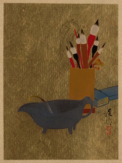 ケトルとペイントブラシ付きボックス、1882年。 作： Shibata Zeshin
