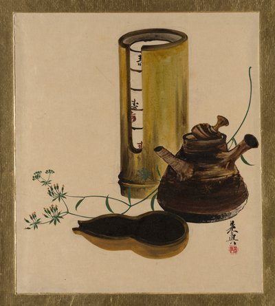 さまざまな主題の漆絵：煎茶ティーセット、1882年。 作： Shibata Zeshin