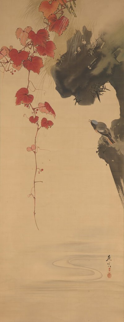 葉と鳥、19世紀。 作： Shibata Zeshin