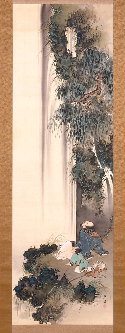 滝を見つめる李白（シルクにインクと色） 作： Shibata Zeshin