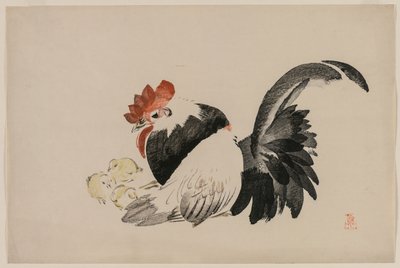 オンドリ、雌鶏、および雛、c。 1880年代。 作： Shibata Zeshin