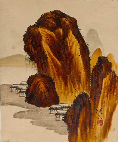 ロックスに囲まれた村、19世紀。 作： Shibata Zeshin