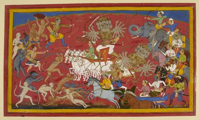 追加。 15297 (1) f.141v 十頭の魔王ラーヴァナ「ラーマーヤナ」との戦い 作： Unbekannt