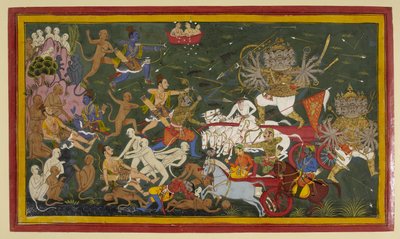 追加。 15297 (1) f.142r 十頭の魔王ラーヴァナ「ラーマーヤナ」との戦い 作： Unbekannt