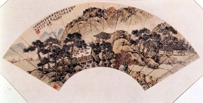 扇子をアルバムの葉に見立てた「流水小橋」（中国 作： Shih shu Fang