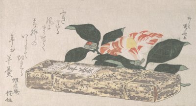 椿の花と羊羹の一種である竹の皮で包んだ, 1811., 1811. 作： Shinsai