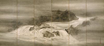 ホタルのいる川の風景、1874 作： Shiokawa Bunrin