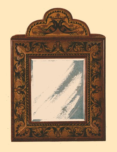 象眼細工の寄木細工が施されたウォールナットフレーム付きミラー、1905 作： Shirley Charles Llewellyn Slocombe