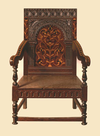オーク象眼細工の椅子、1904年 作： Shirley Charles Llewellyn Slocombe