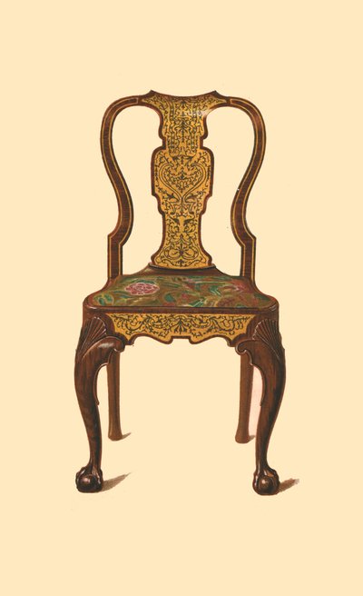 寄木細工が施されたクルミの椅子、1905年 作： Shirley Charles Llewellyn Slocombe
