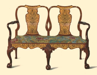 寄木細工が施されたクルミ長椅子、1905年 作： Shirley Charles Llewellyn Slocombe