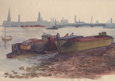 1951 年、ロンドンのテムズ川のはしけ。 作： Shirley Markham