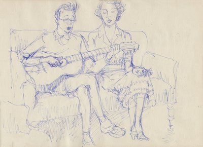 ギターとカップル、c1950。 作： Shirley Markham