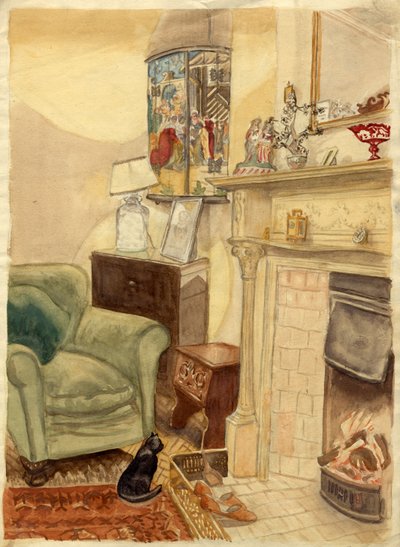 炉端のシーン、1950 年頃。 作： Shirley Markham