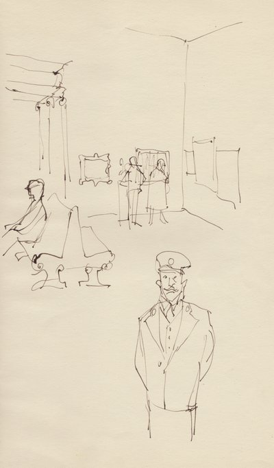 アートギャラリーの警備員、c1950。 作： Shirley Markham