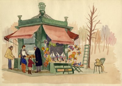 おもちゃを売る売店、パリ、フランス、1951年頃。 作： Shirley Markham