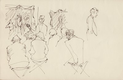 アート ギャラリーでの講演、1950 年頃。 作： Shirley Markham