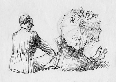 後ろから座っているカップル、c1950。 作： Shirley Markham