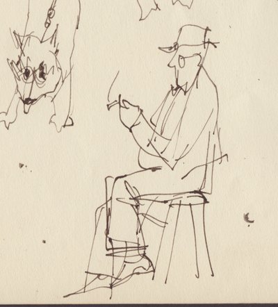 座っている人と犬の研究、c1950。 作： Shirley Markham