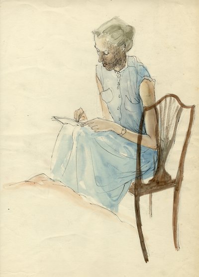 座って書いている女性、1952 年。 作： Shirley Markham