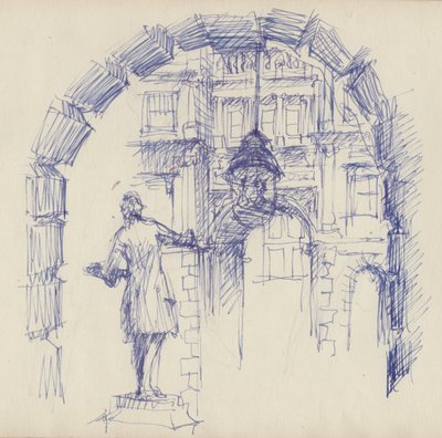 ロンドンのロイヤル アカデミーにあるジョシュア レイノルズの像、1950 年頃。 作： Shirley Markham