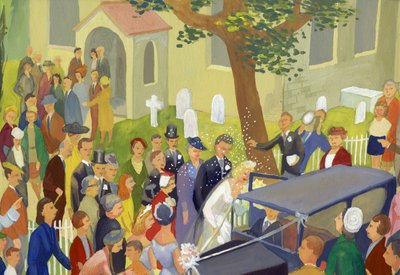 教会の庭での結婚式のグループ、c1948。 作： Shirley Markham
