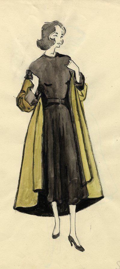 オリーブのコートを着た女性、1950年頃。 作： Shirley Markham
