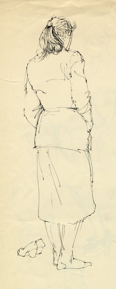 靴下をはいた足を後ろから見た女性、1953年。 作： Shirley Markham