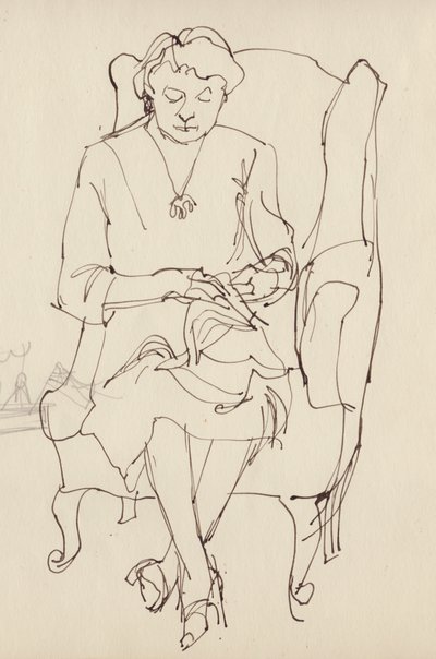 裁縫をする女性、1950年頃。 作： Shirley Markham