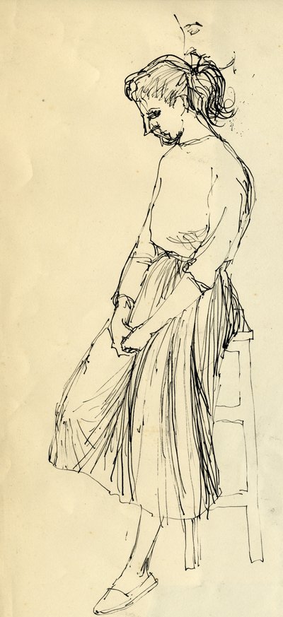 スツールに座っている女性、c1950。 作： Shirley Markham